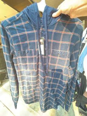 Original Use Men's Navy Plaid Long Sleeve Button-Up Hoodie